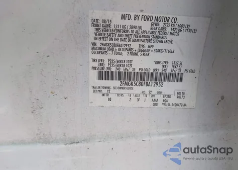 2015 Ford Flex Sel from USA, damaged, VIN 2FMGK5C80FBA12952